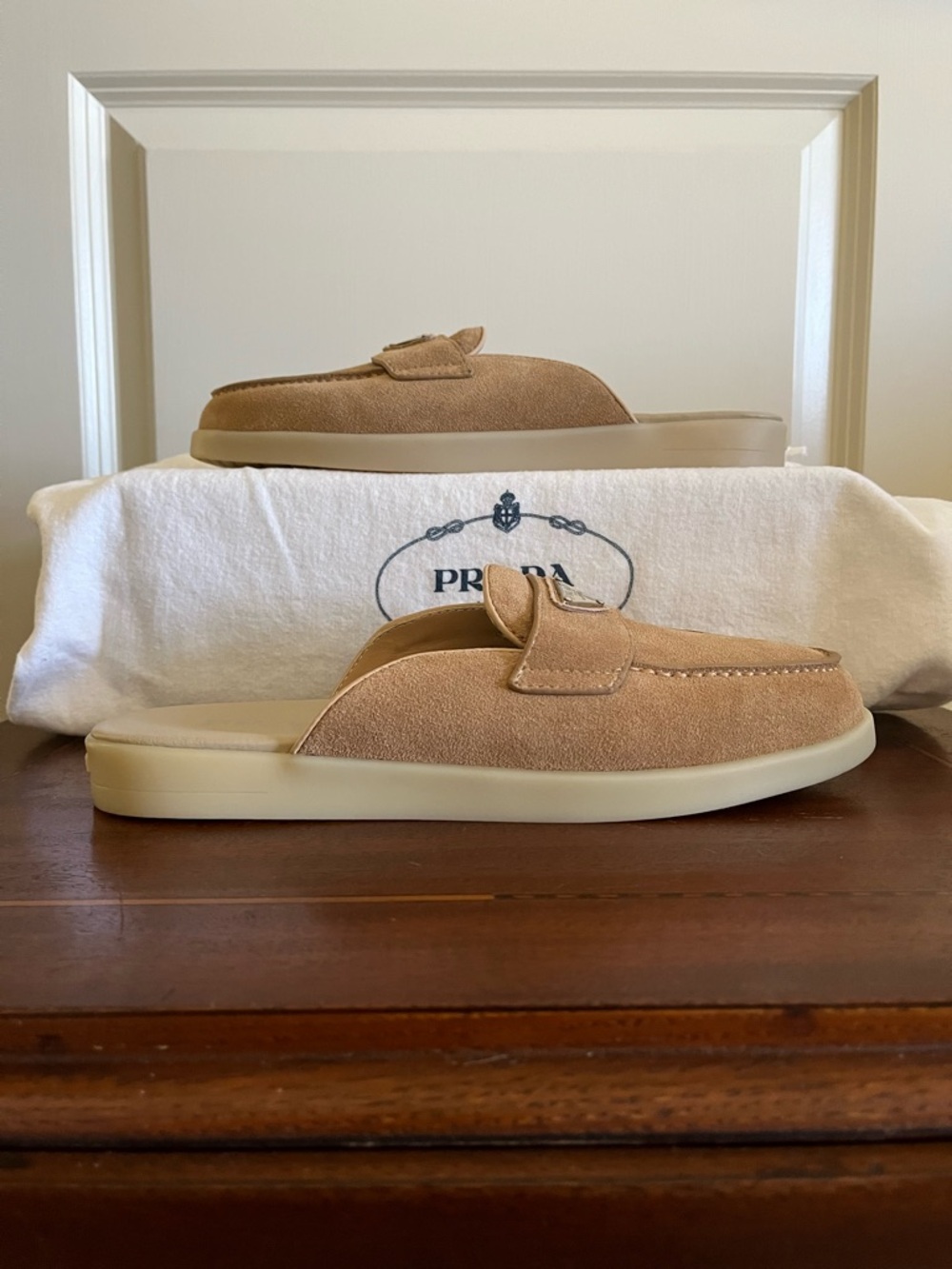 NWOT - Suede Loafer Mules with Prada Logo - 42 IT / U.S. 11.5-12 Wide Women's - Picture 5 of 9